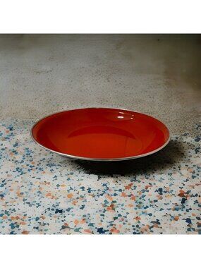 MCM Nesting Enamel Saute Pan Yugoslavia Porcelain Enamel Red Emo Celji NLM
